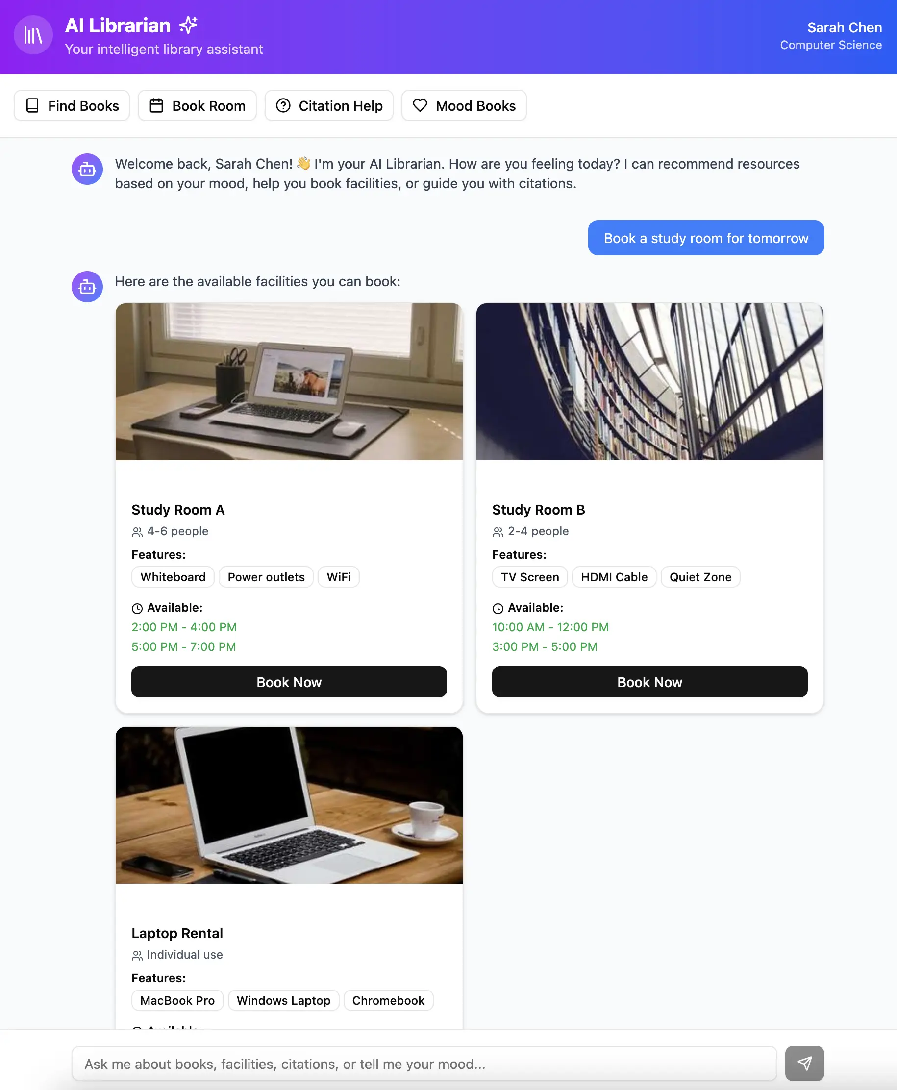 Available rooms for booking