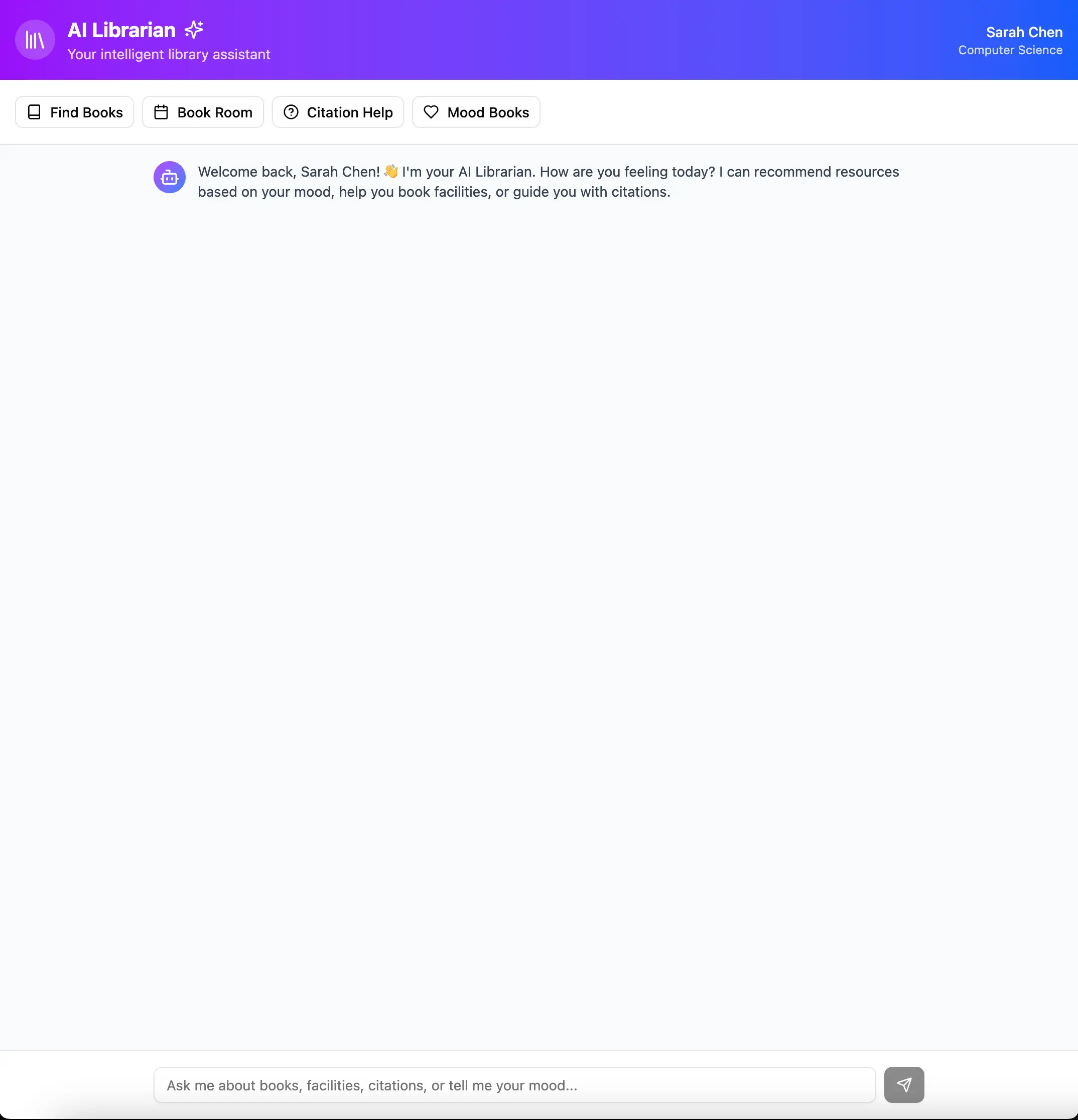 AI Librarian Welcome Interface